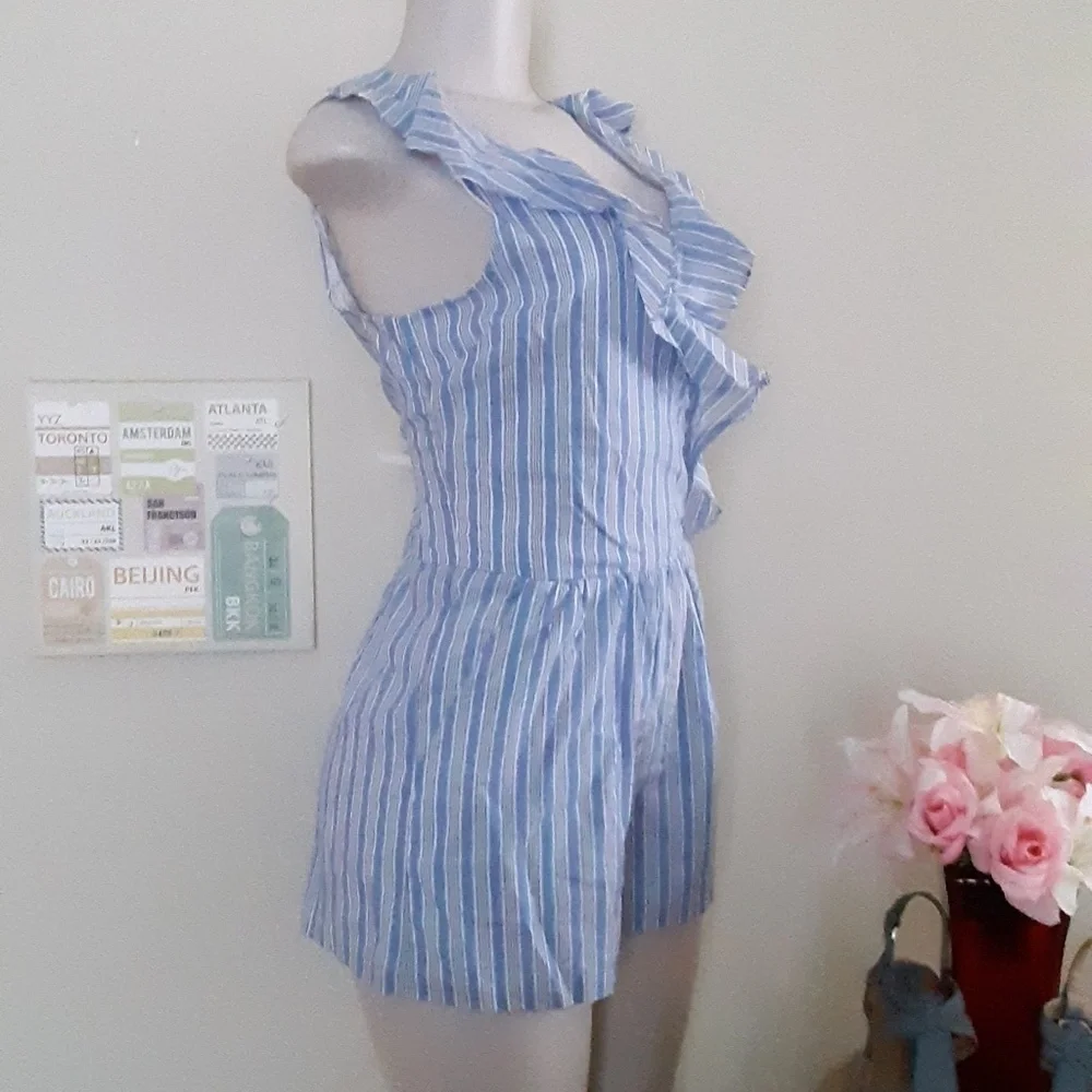 Blue White Striped Romper Medium - Picture 4 of 6